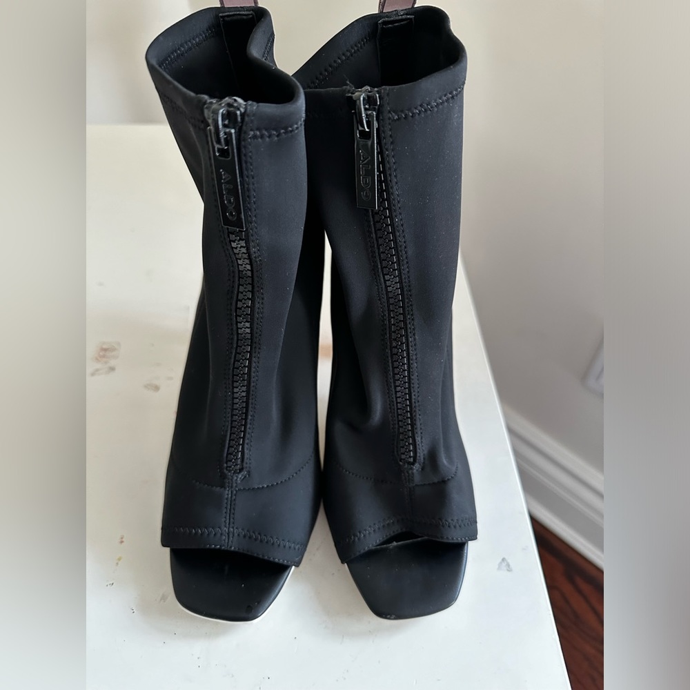 Aldo black fabric zip up boots